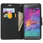 Wholesale Samsung Galaxy Note 4 Diary Flip Leather Wallet Case w Stand and Strap (Black Black)